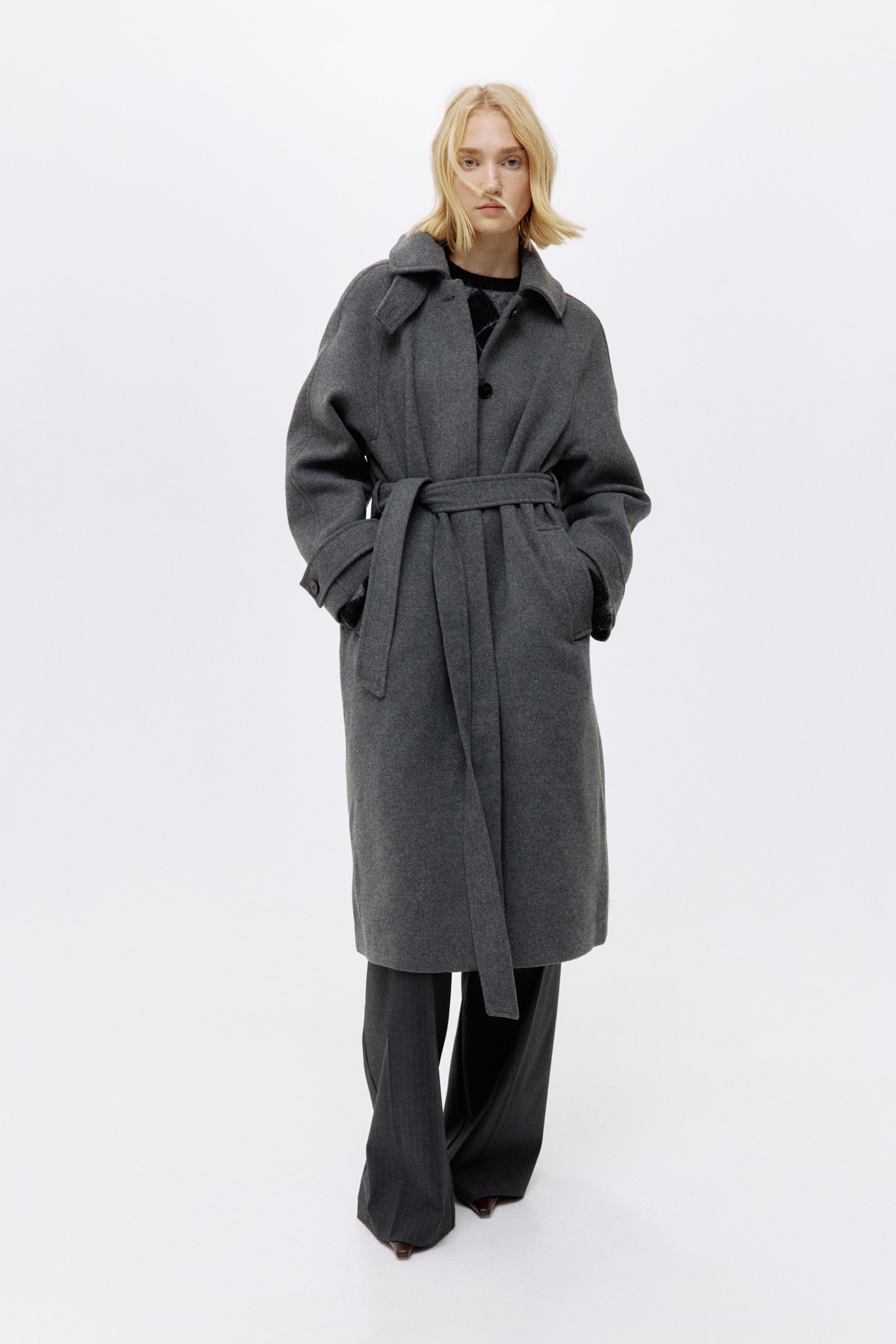 Tie-Belt Coat - Dark Grey Marl
