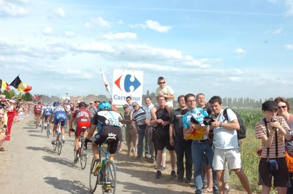 Edvald Boasson Hagen (Team Sky) riding the cobbles of stage three.