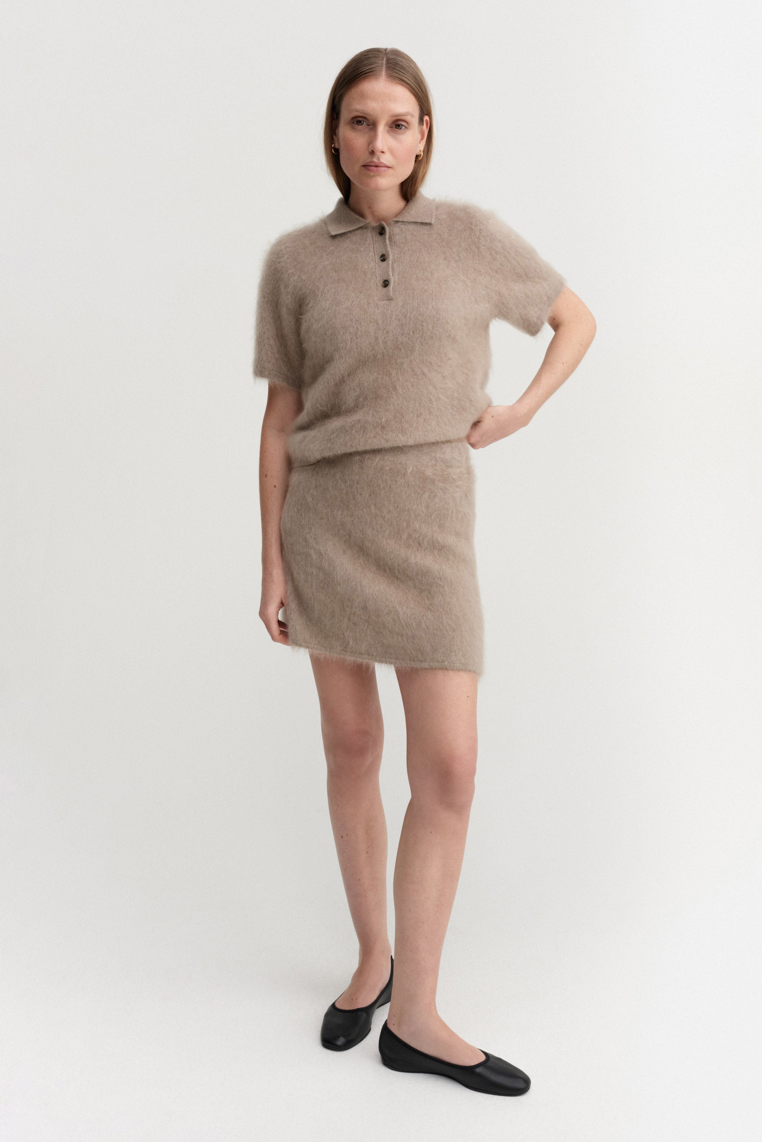 Maika Brushed Collar T-Shirt, Nougat
