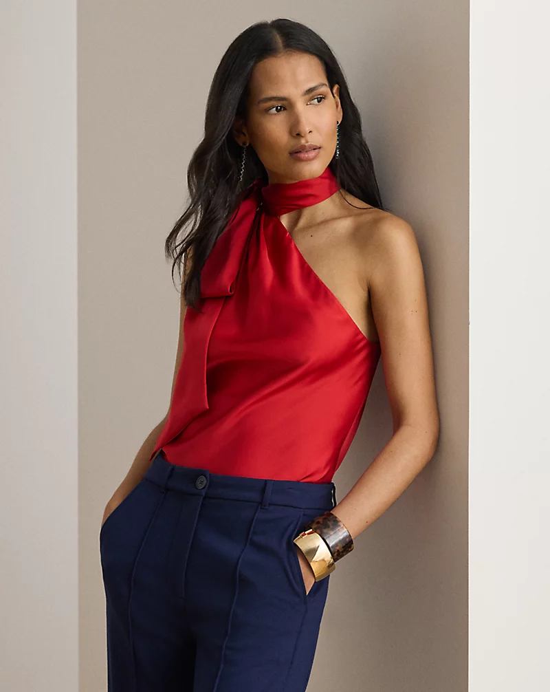 Charmeuse tie-neck halter top