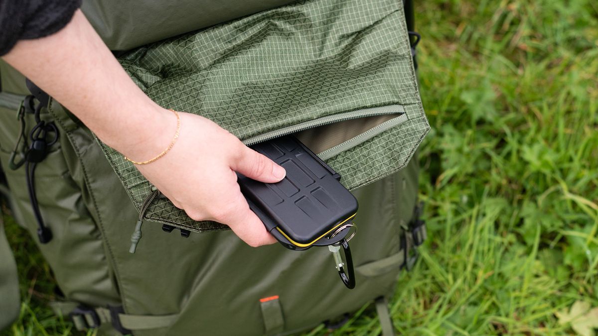 Memory card case being removed from the PGYTech OnePro Focux Backpack
