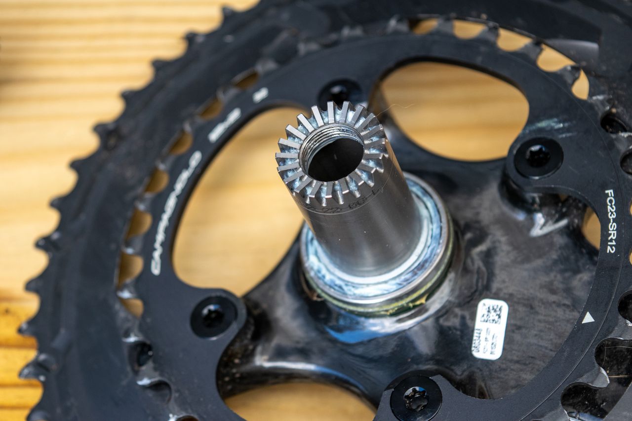 A Campagnolo Super Record WR chainset hirth joint