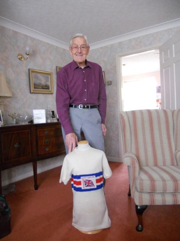 Tommy Godwin with the Team GB jersey he wore at the 1948 Olympics