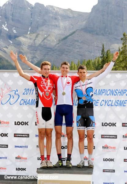 Under 23 men's podium: Mitch Bailey, Leandre Bouchard, Jeremy Martin