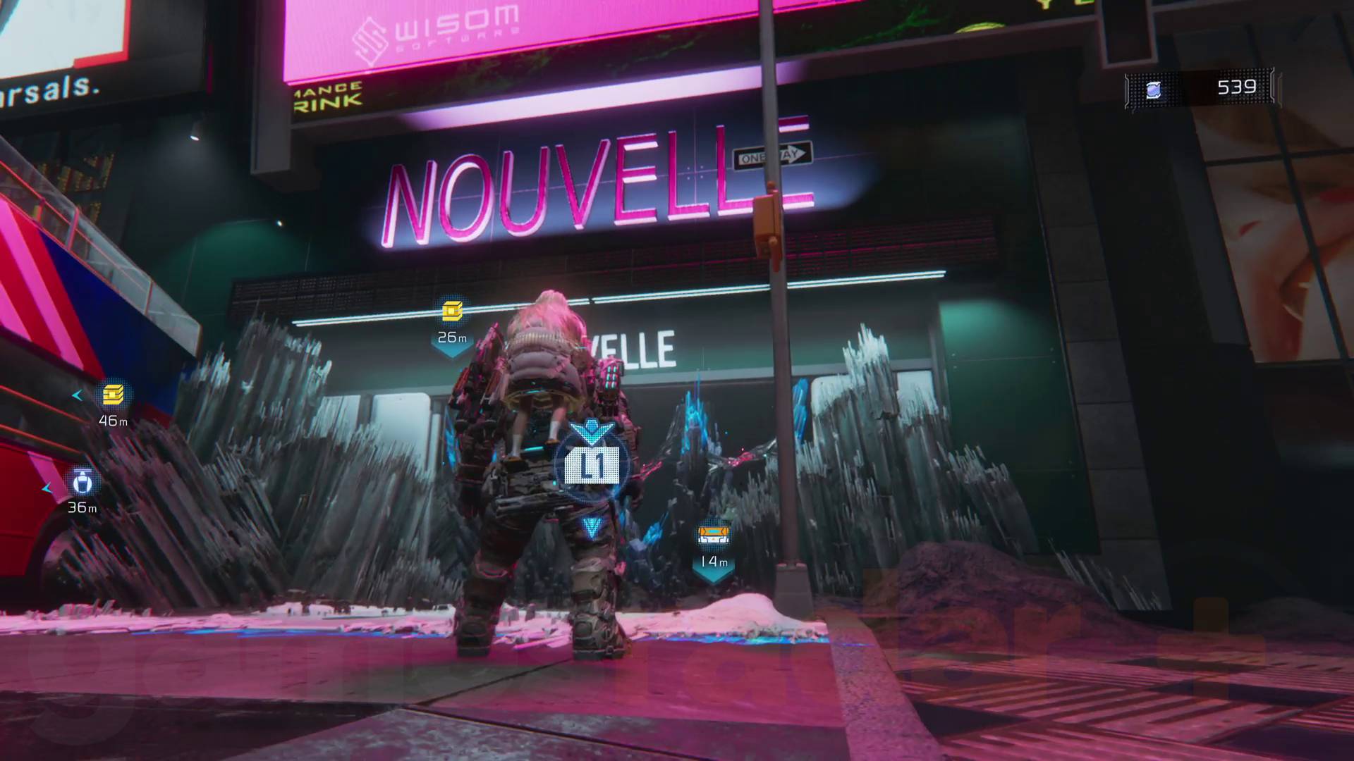 Pragmata MPA Test Site Entrance collectibles safe box behind blue crystals blocking Nouvelle shop front door