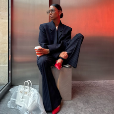 @cherifaakili navy suit red heels