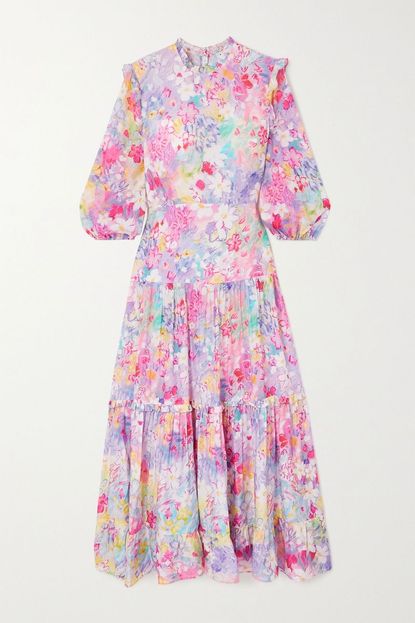 RIXO Tiered Floral Print Dress