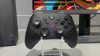 The Asus Raikiri II Xbox Wireless controller on a display stand at Gamescom 2025