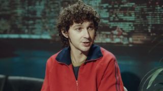 John McEnroe (Shia LaBeouf) is interviewed in Borg vs McEnroe.
