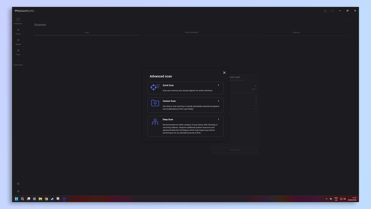 Malwarebytes antivirus software screenshot