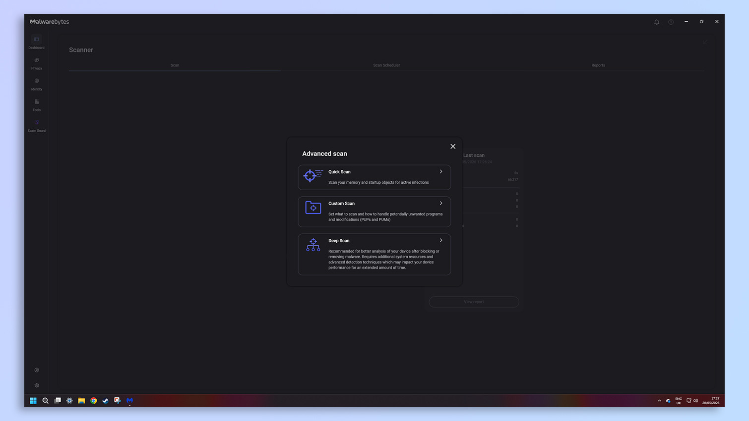 Malwarebytes antivirus software screenshot