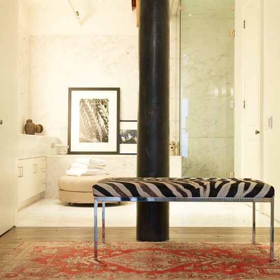 bathroom with porcelain marble look tiles