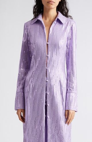 Sonja Sequin Long Sleeve Button-Up Midi Shirtdress