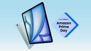 The iPad Air next to TechRadar's Prime Day logo