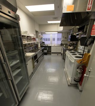 The kitchen where astronauts' meals are prepared was renovated to feature new appliances.