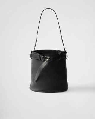 Prada Buckle Leather Bucket Bag With Belt