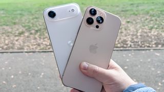 The iPhone Air and iPhone 16 Pro Max held together