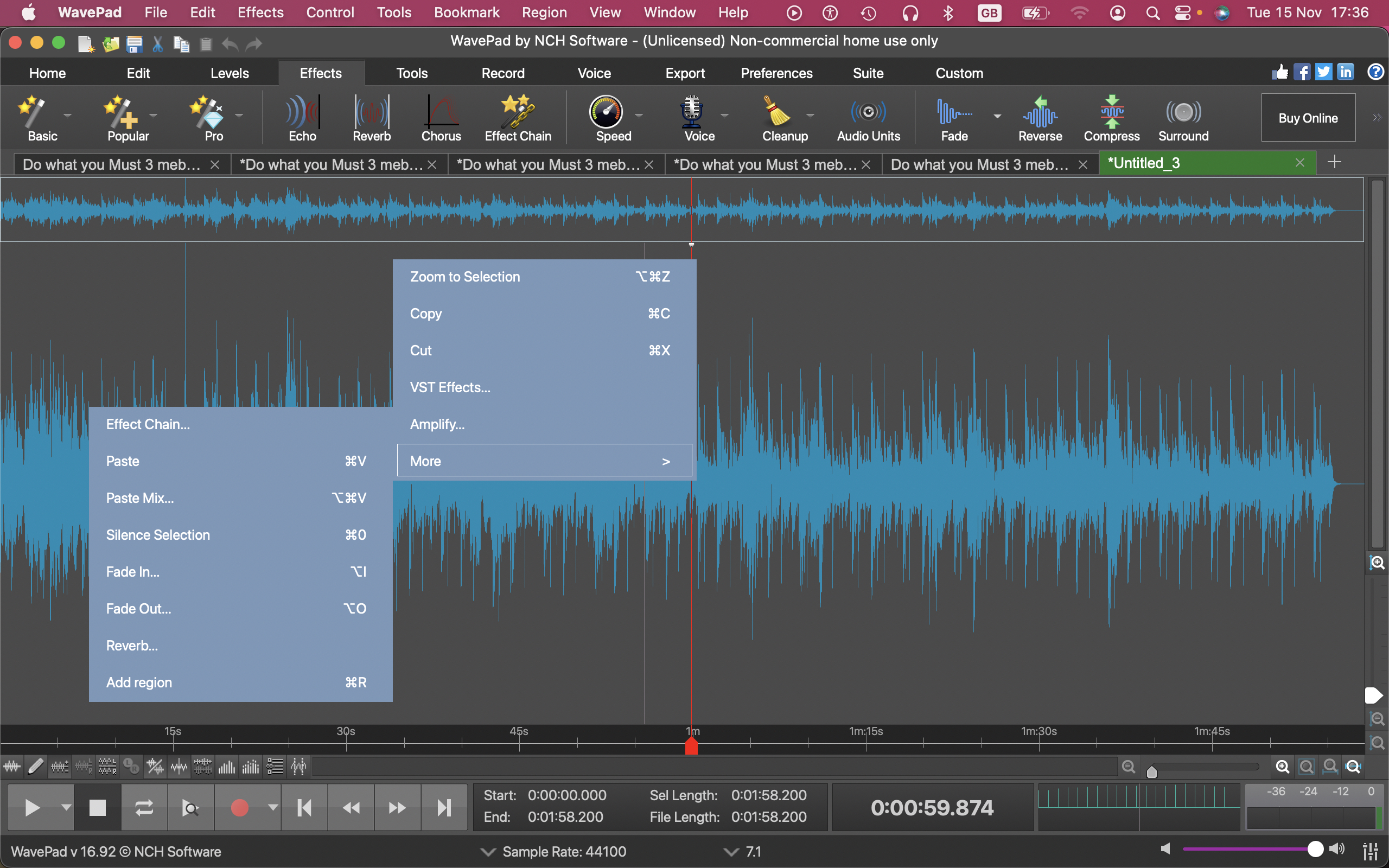 Editor de áudio NCH Software WavePad em ação