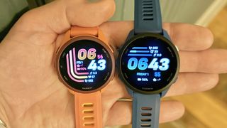 Close-up of the new Garmin Forerunner 70 and Forerunner 170 running watches