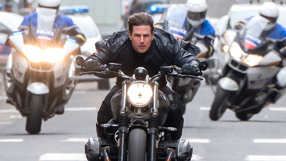 Tom Cruise as Ethan Hunt, being chased in Mission: Impossible Fallout