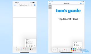 A screenshot from an iPhone and an iPad side-by-side, showing additional Markup tools