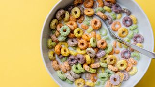 Colourful cereal in bowl