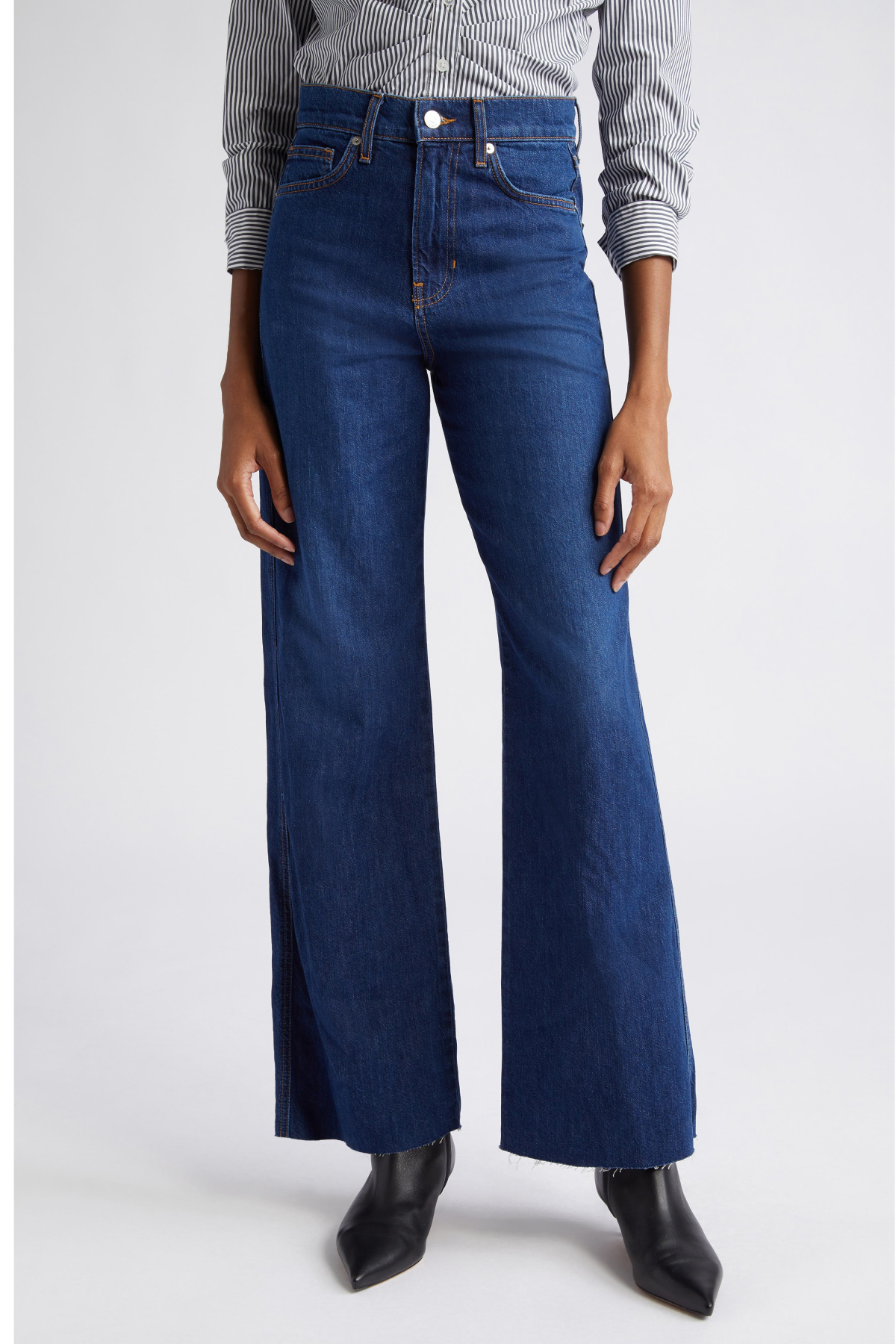 Veronica Beard Taylor Raw Hem High Waist Wide Leg Jeans