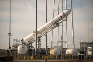 Antares Rocket Raised on the Launch Pad
