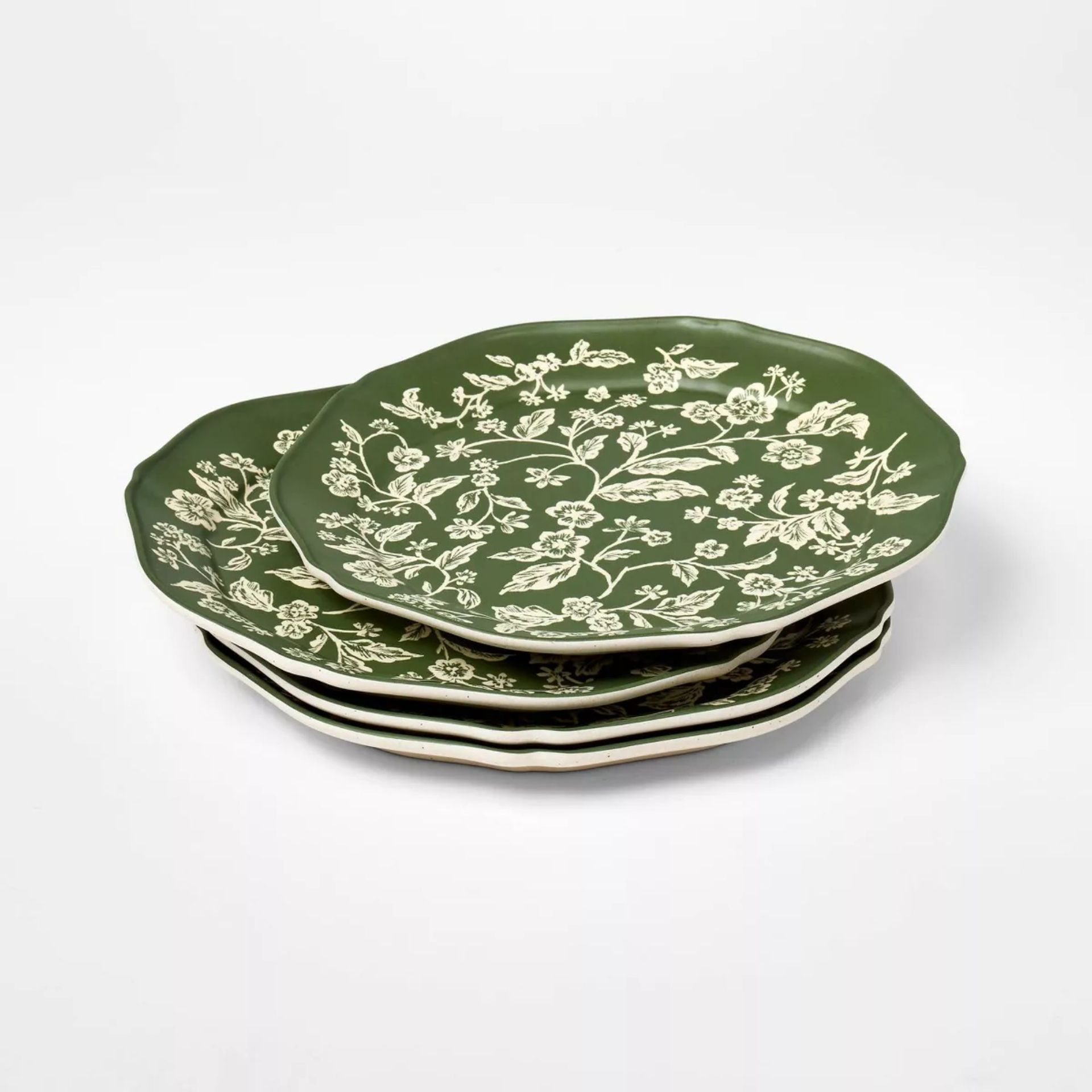 8.5" 4pk Melamine Floral Salad Plates Green