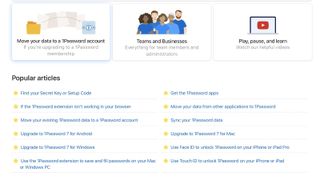 1Password's online support page