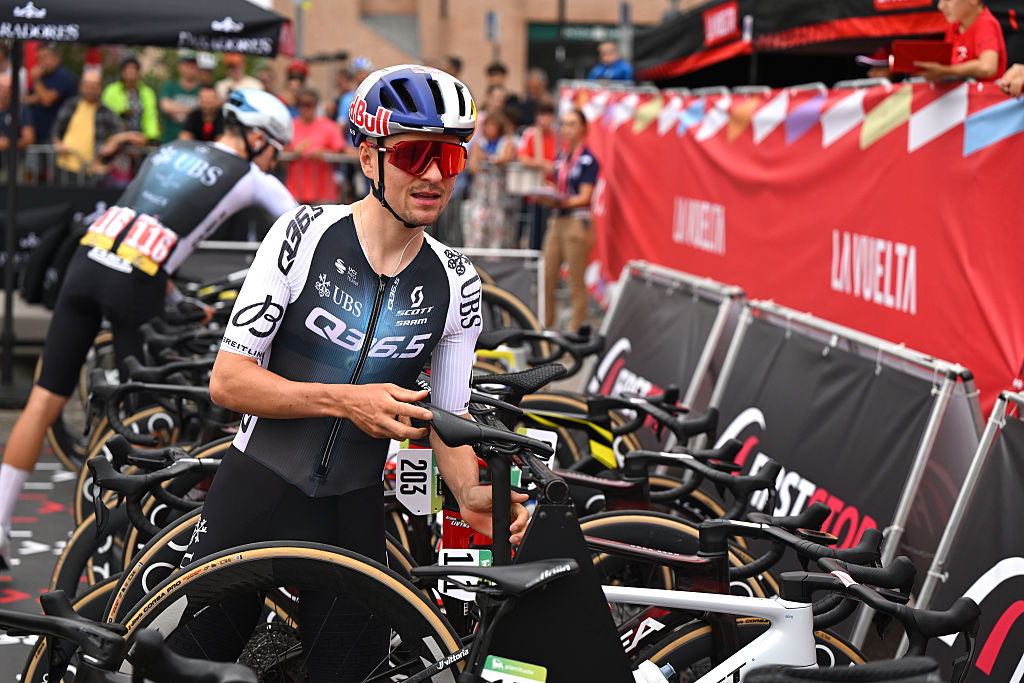 ALBA, ITALY - AUGUST 24: Thomas Pidcock of Great Britain and Team Q36.5 Pro Cycling prior to the La Vuelta - 80th Tour of Spain 2025, Stage 2 a 159.5km stage from Alba to Limone Piemonte 1389m / #UCIWT / on August 24, 2025 in Alba, Italy.