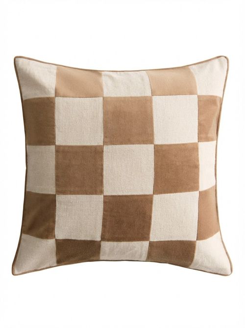Linen-Blend Cushion Cover - Black/checked
