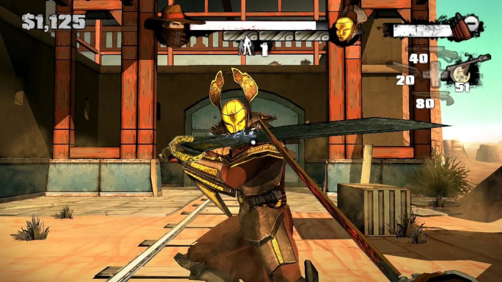 The hero facing an enemy with a sword during Red Steel 2, one of the best Wii games ever made.