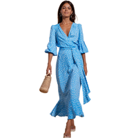 Havannah Maxi Wrap Dress in Abstract White on Blue – Dancing Leopard