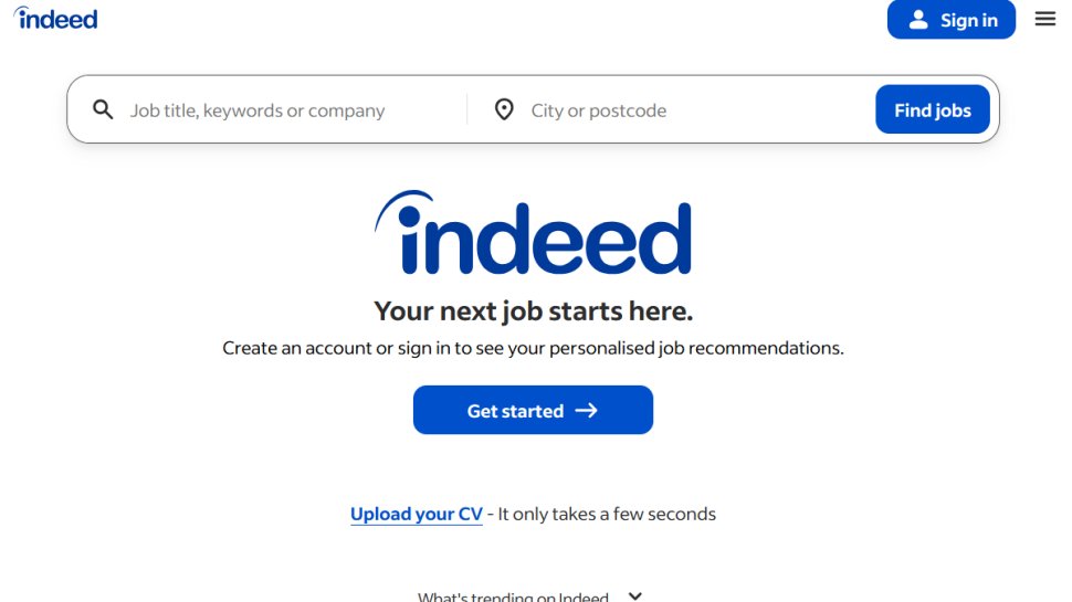 Indeed website screenshot (December 2025).