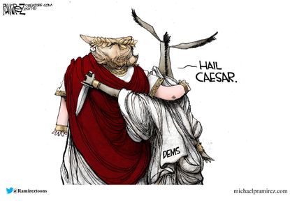 Political cartoon U.S. Trump Democrats deal Caesar