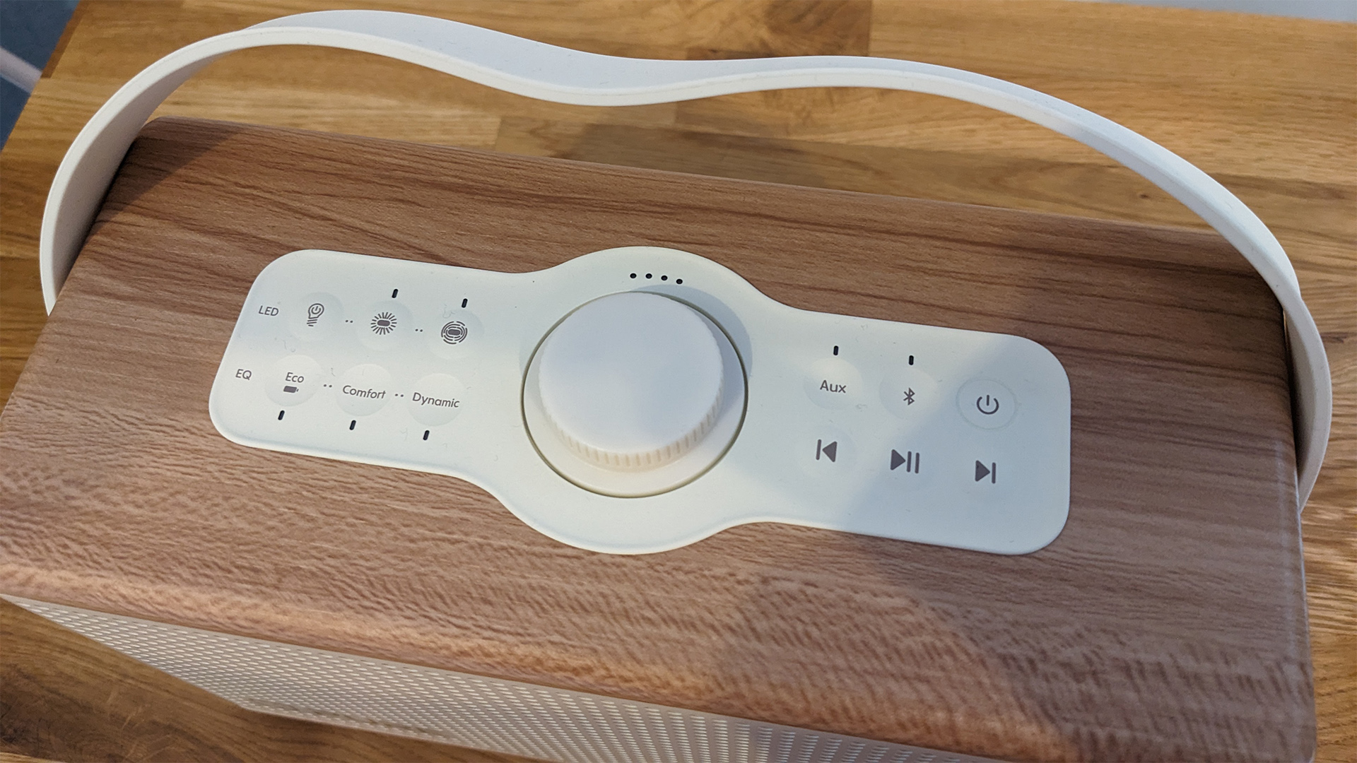 Pure Classic Aura Bluetooth speaker, top of unit showing controls