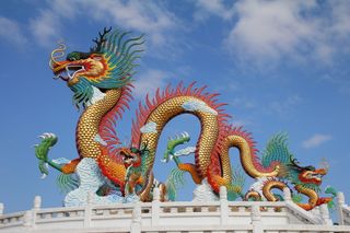 A Chinese dragon statue at Nakornsawan Park 
in Thailand.
