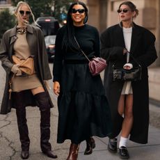 collage of women wearing winter dresses 