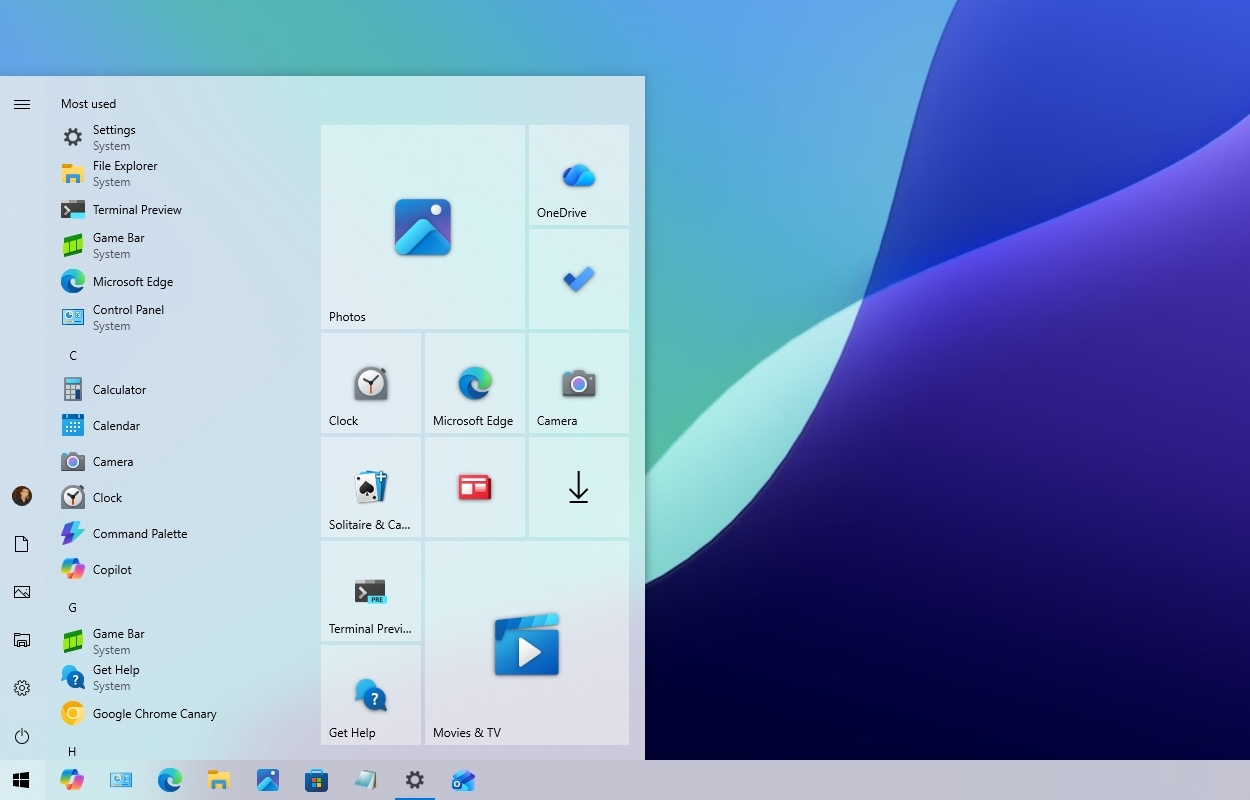 Windows 10 Start menu design