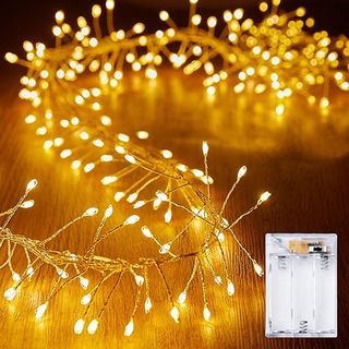 Fairy Lights Battery Operated, Twinkle String Lights Waterproof Silver Wire 5 Feet 60 Led Firecracker Starry Lights for Diy Wreath Home Wedding Party Bedroom Mason Jar Holiday Christmas, Warm White