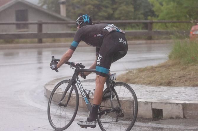 Bradley Wiggins (Sky) rounds a bend