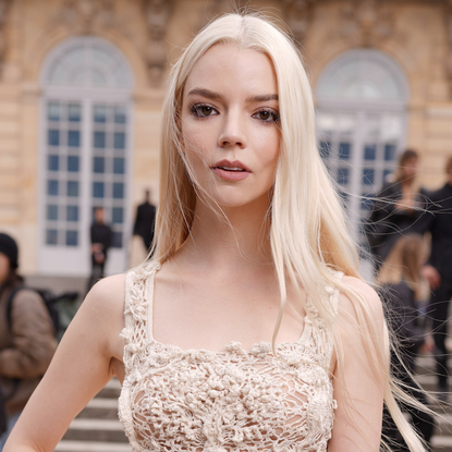 Anya Taylor-Joy at Christian Dior RTW Spring 2025 as part of Paris Ready to Wear Fashion Week held at Mus&eacute;e Rodin on September 24, 2024 in Paris, France wearing a crochet crop top and sheer skirt