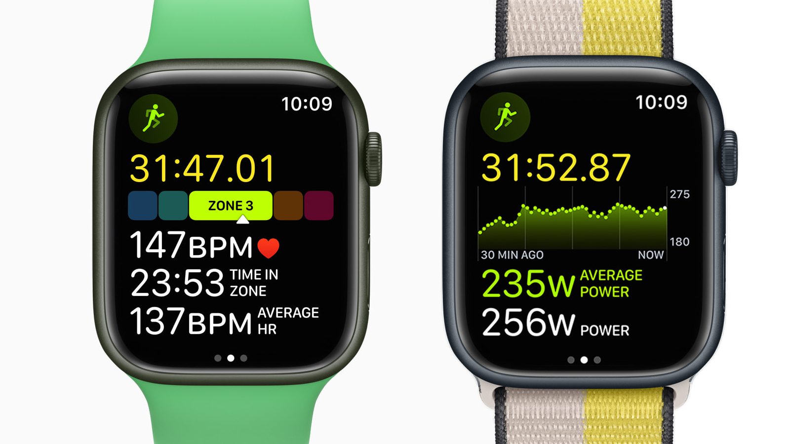 Two Apple Watches with new running data