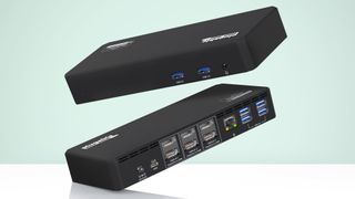 The Plugable UD-6950PDZ docking station, front and back