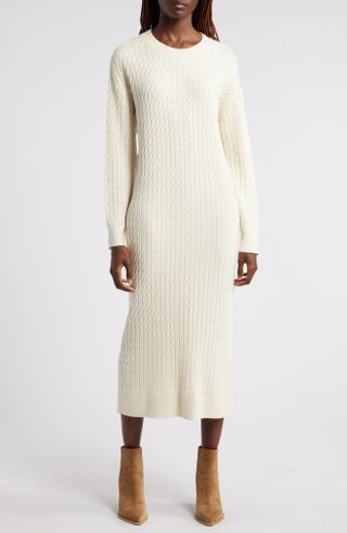 Treasure & Bond, Cable Stitch Long Sleeve Midi Sweater Dress