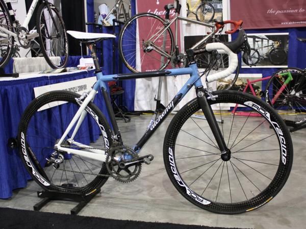 Austin, Texas builder Alchemy Bicycles displayed this beautiful titanium-and-carbon road bike.