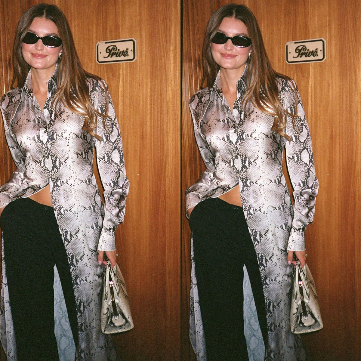 @styledsara snake print dress and bag