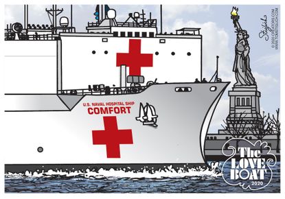 Editorial Cartoon U.S. USNS Comfort Coronavirus Love Boat New York City hospital ship public health medical aid