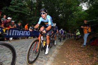 LEUVEN BELGIUM SEPTEMBER 26 Wout Van Aert of Belgium competes during the 94th UCI Road World Championships 2021 Men Elite Road Race a 2683km race from Antwerp to Leuven flanders2021 on September 26 2021 in Leuven Belgium Photo by Luc ClaessenGetty Images